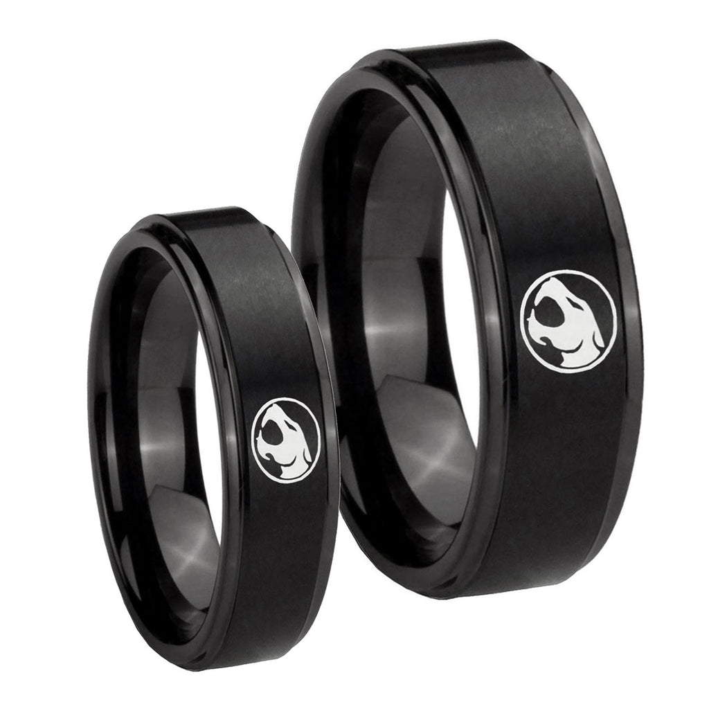 Thundercat Step Edges Brush Black Tungsten Couples Ring Set