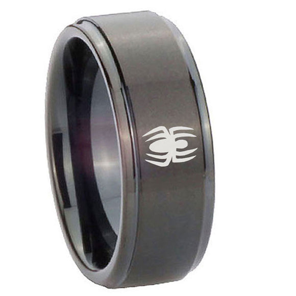 8mm-Spiderman-Step-Edges-Brush-Black-Tungsten-Carbide-Mens-Ring