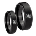 Spiderman Step Edges Brush Black Tungsten Bridal Set Rings