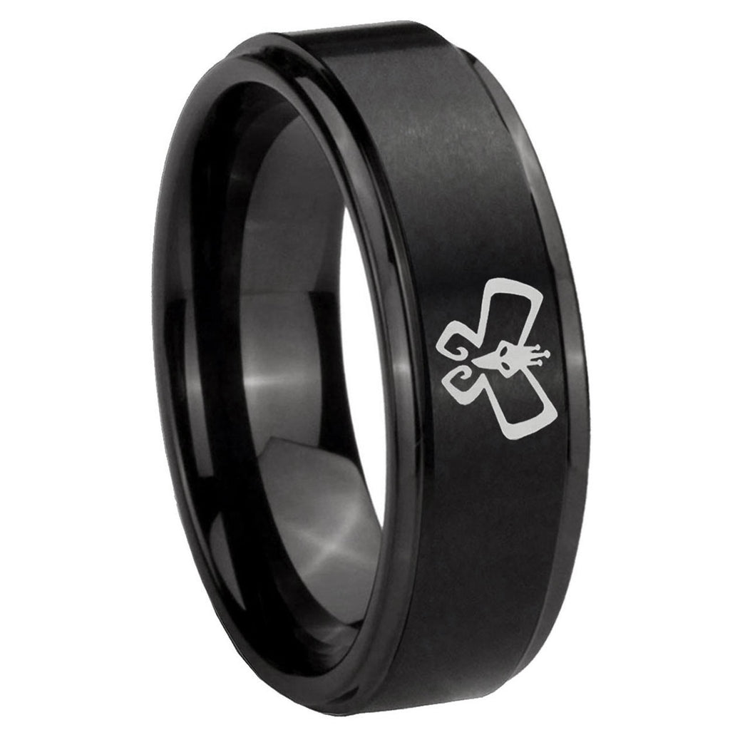10mm Monarch Step Edges Brush Black Tungsten Carbide Rings for Men