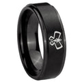 10mm Monarch Step Edges Brush Black Tungsten Carbide Rings for Men