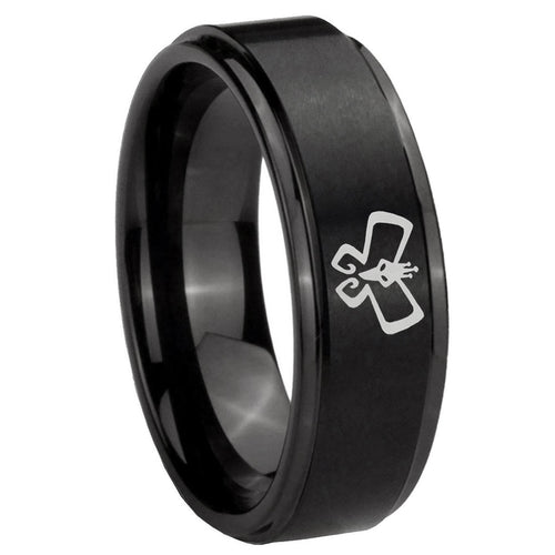 10mm Monarch Step Edges Brush Black Tungsten Carbide Rings for Men