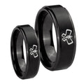 Monarch Step Edges Brush Black Tungsten Bridal Ring Sets