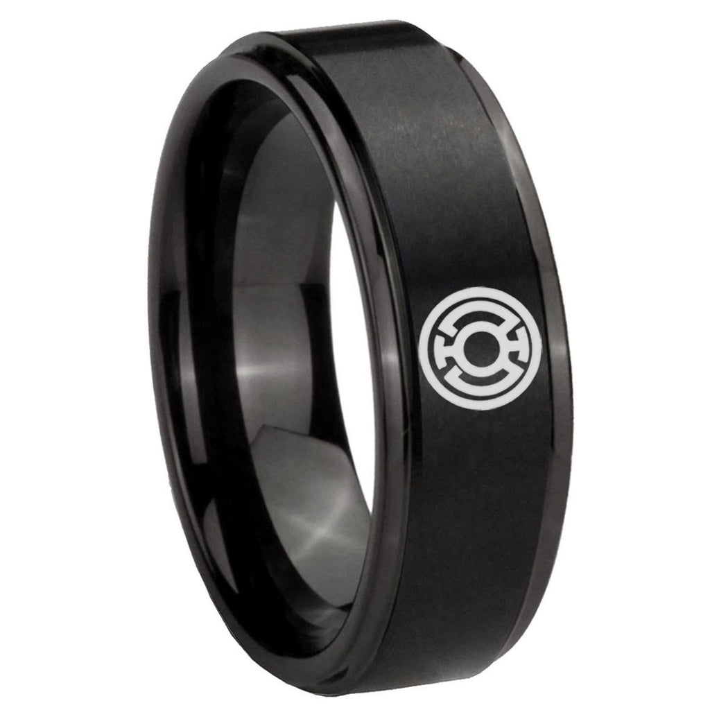 8mm Blue Lantern Step Edge Black Wedding Band For Man