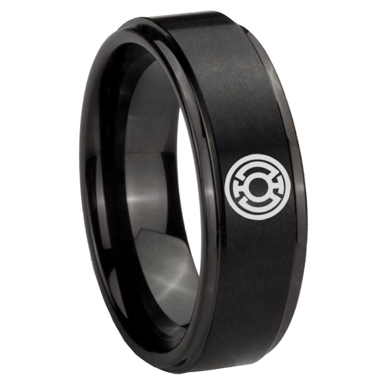 8mm Blue Lantern Step Edge Black Wedding Band For Man