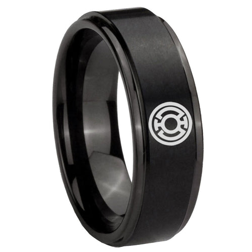 8mm Blue Lantern Step Edge Black Wedding Band For Man