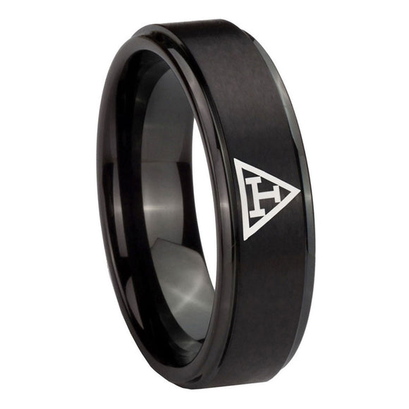 8mm-Masonic-Triple-Step-Edges-Brush-Black-Tungsten-Mens-Ring-Personalized