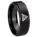 10mm Masonic Triple Step Edges Brush Black Tungsten Carbide Wedding Band Mens