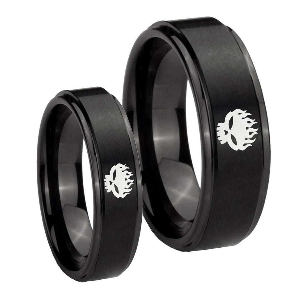 OffspRing Step Edges Brush Black Tungsten Bridal Band Set