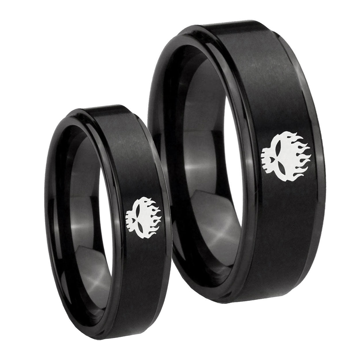 OffspRing Step Edges Brush Black Tungsten Bridal Band Set