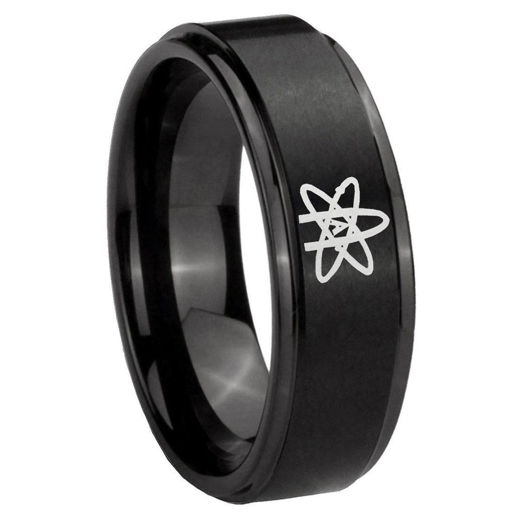 8mm American Atheist Step Edges Brush Black Tungsten Ring