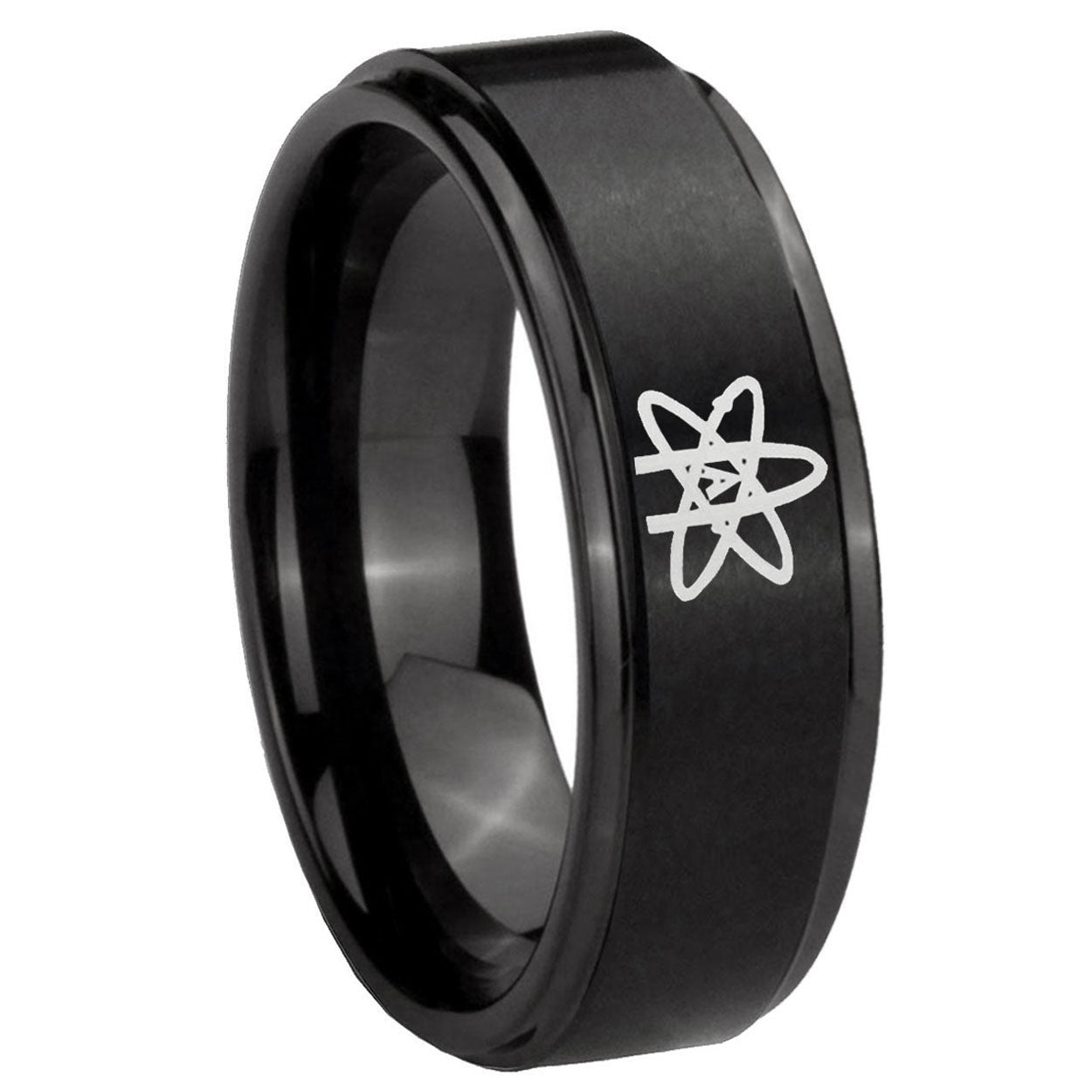 8mm American Atheist Step Edges Brush Black Tungsten Ring