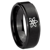 8mm American Atheist Step Edges Brush Black Tungsten Carbide Men's Ring