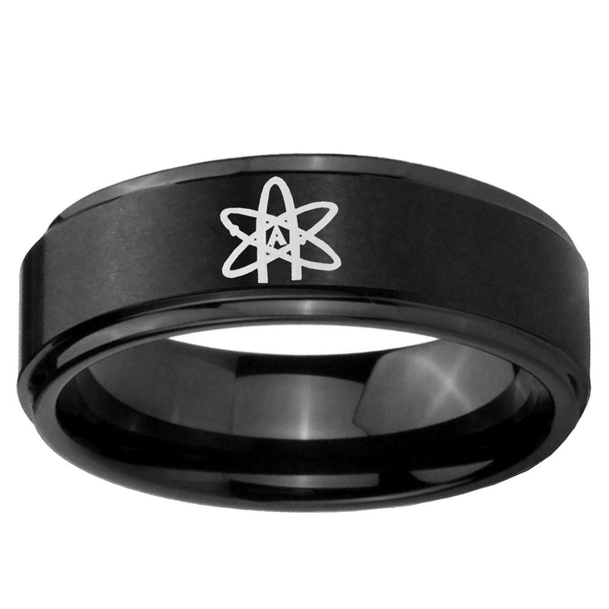 5mm American Atheist Step Edges Brush Black Tungsten Ring