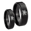 American Atheist Step Edges Brush Black Tungsten Bridal Ring Set