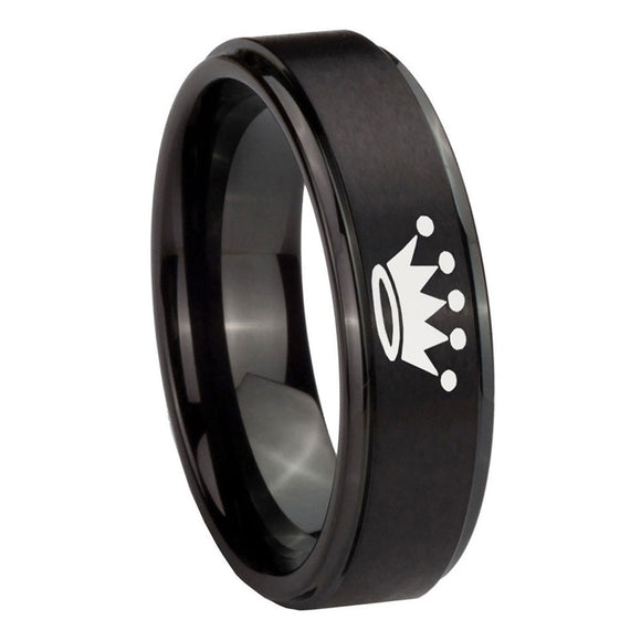 8mm-Crown-Step-Edges-Brush-Black-Tungsten-Carbide-Mens-Wedding-Ring