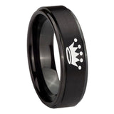 8mm-Crown-Step-Edges-Brush-Black-Tungsten-Carbide-Mens-Wedding-Ring