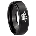 8mm Crown Step Edges Brush Black Tungsten Mens Wedding Ring
