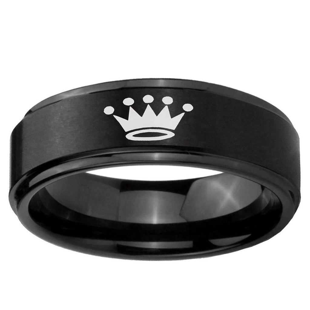 5mm Crown Step Edges Brush Black Tungsten Mens Wedding Ring