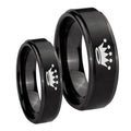 Crown Step Edges Brush Black Tungsten Bridal Ring Set
