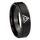 8mm-Deathly-Hallows-Step-Edges-Brush-Black-Tungsten-Carbide-Personalized-Ring