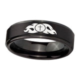 10mm-Flamed-Cross-Step-Edges-Brush-Black-Tungsten-Carbide-Bands-Ring