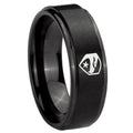 10mm GI Joe Eagle Step Edges Brush Black Tungsten Carbide Custom Mens Ring