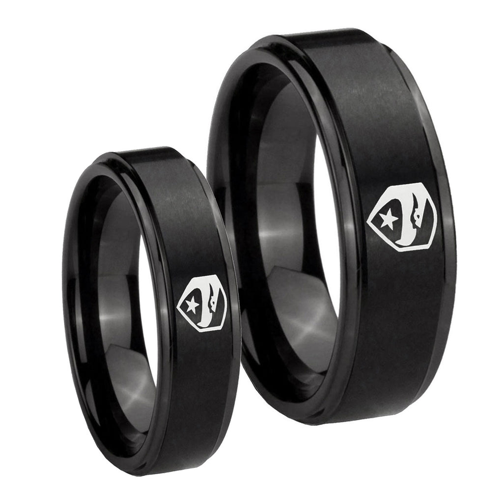 GI Joe Eagle Step Edges Brush Black Tungsten Couples Ring Set