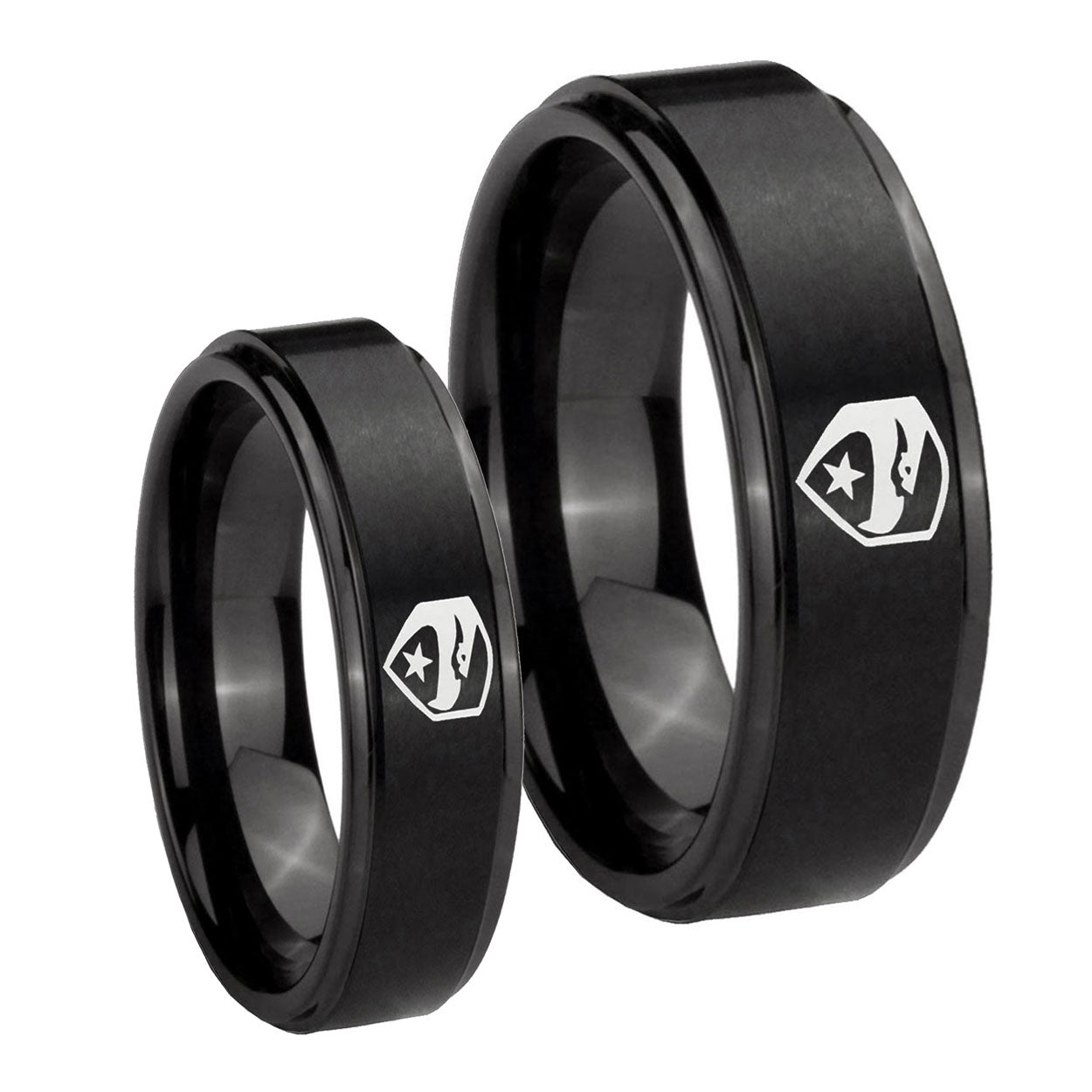 GI Joe Eagle Step Edges Brush Black Tungsten Couples Ring Set