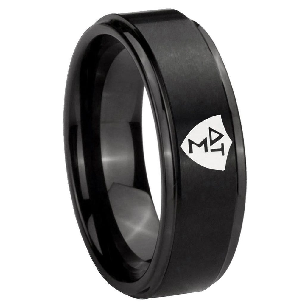 10mm Greek CTR Step Edges Brush Black Tungsten Carbide Custom Ring for Men
