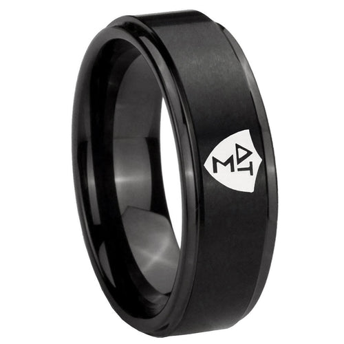 10mm Greek CTR Step Edges Brush Black Tungsten Carbide Custom Ring for Men