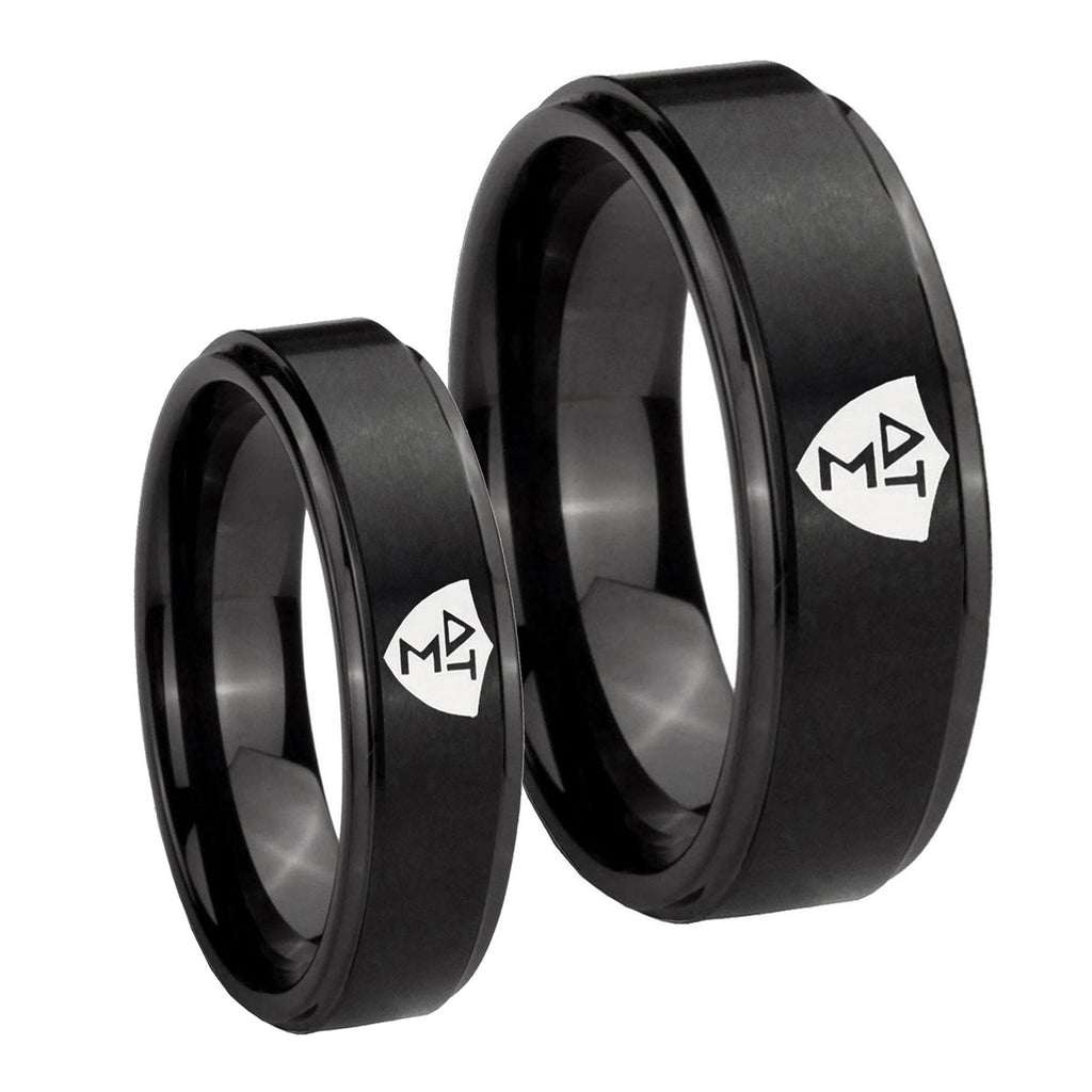 Greek CTR Step Edges Brush Black Tungsten His And Hers Ring