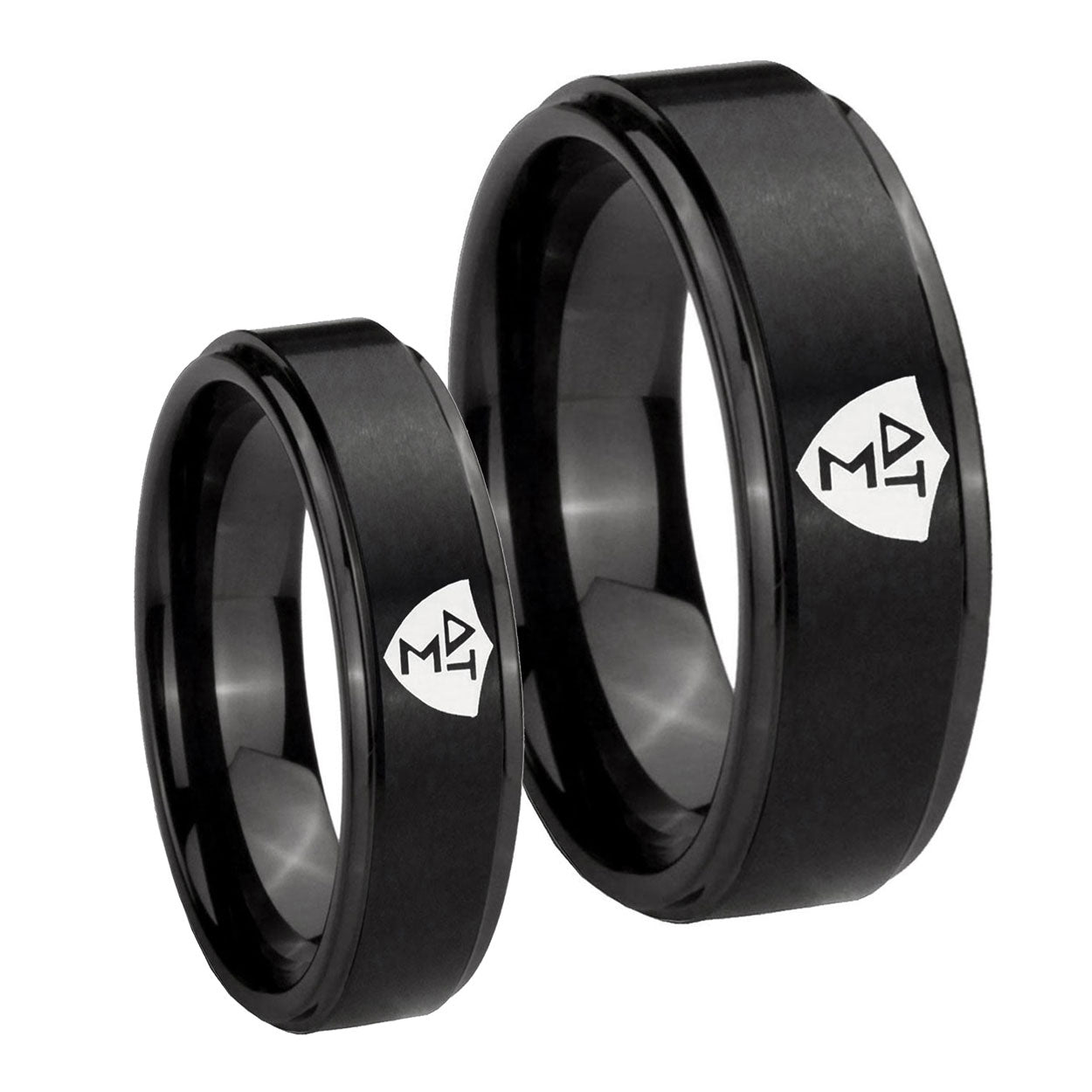 Greek CTR Step Edges Brush Black Tungsten His And Hers Ring