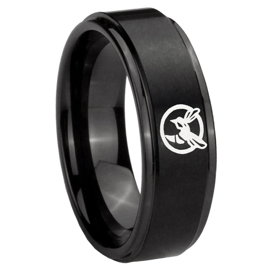 10mm Honey Bee Step Edges Brush Black Tungsten Carbide Engagement Ring