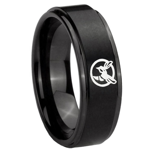 10mm Honey Bee Step Edges Brush Black Tungsten Carbide Engagement Ring