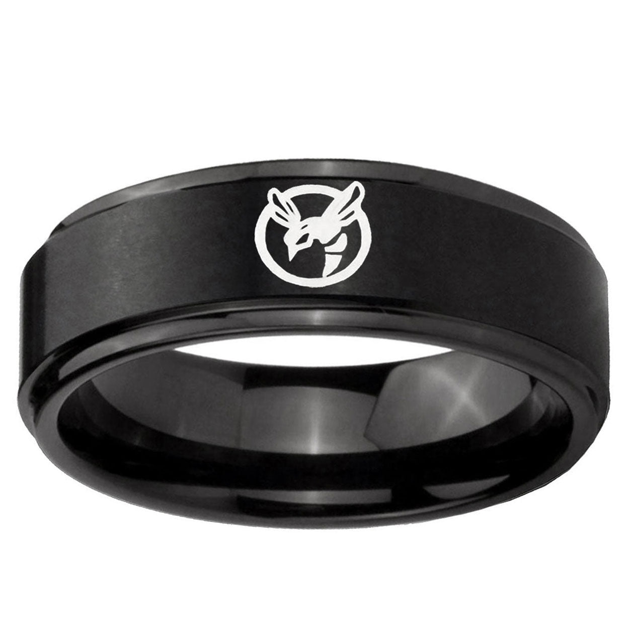 10mm Honey Bee Step Edge Brush Black Tungsten Ring