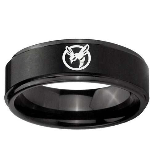 10mm Honey Bee Step Edge Brush Black Tungsten Ring