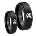 Honey Bee Step Edges Brush Black Tungsten Bridal Set Rings