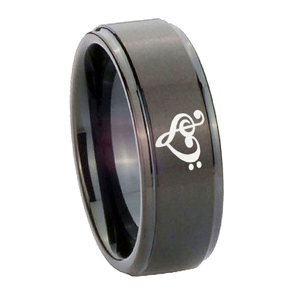 10mm-Music-&-Heart-Step-Edges-Brush-Black-Tungsten-Carbide-Rings-for-Men