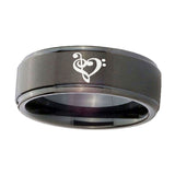 10mm-Music-&-Heart-Step-Edges-Brush-Black-Tungsten-Carbide-Rings-for-Men