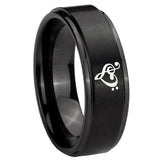 8mm Music & Heart Step Edges Brush Black Tungsten Carbide Mens Ring Engraved
