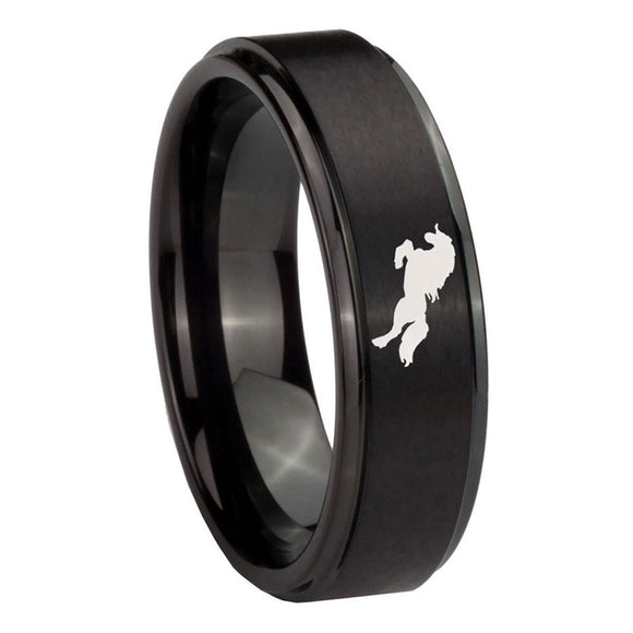 10mm-Horse-Step-Edges-Brush-Black-Tungsten-Carbide-Engraved-Ring