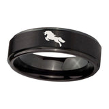 10mm-Horse-Step-Edges-Brush-Black-Tungsten-Carbide-Engraved-Ring