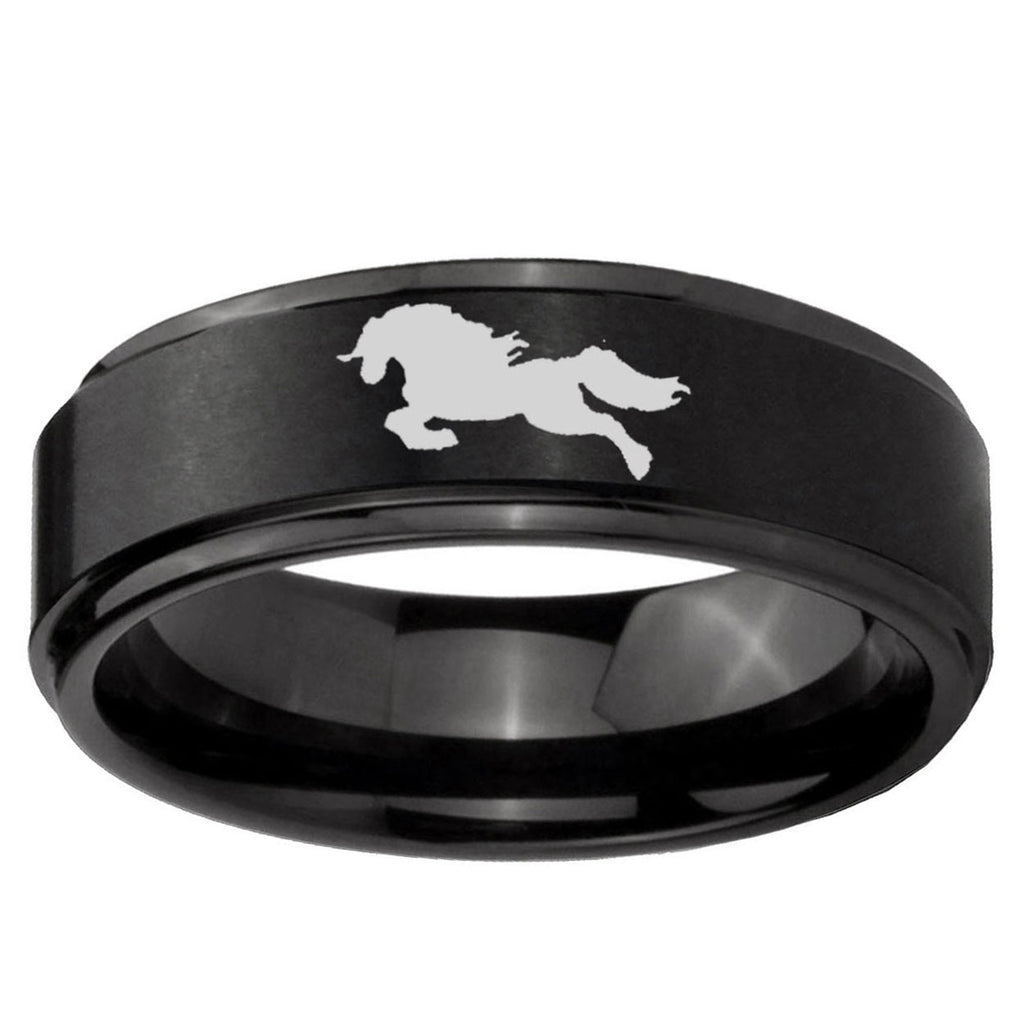 10mm Horse Step Edge Brush Black Tungsten Ring