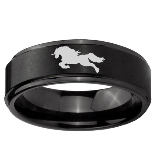 10mm Horse Step Edge Brush Black Tungsten Ring