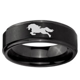 5, 8mm Horse Step Edge Brush Black Tungsten Ring
