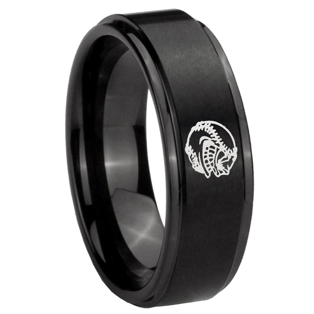 10mm Angry Baseball Step Edges Brush Black Tungsten Mens Anniversary Ring