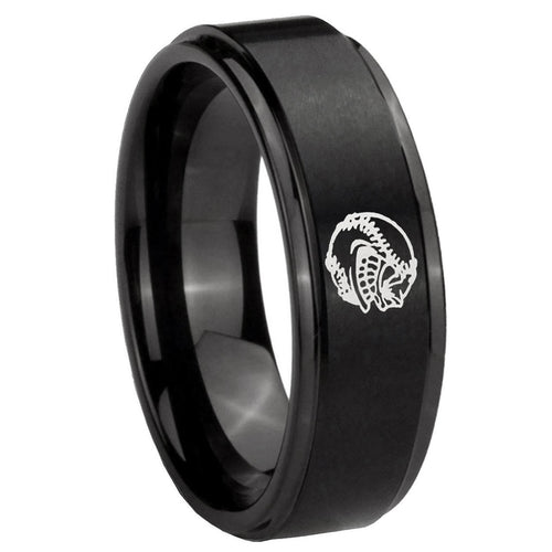10mm Angry Baseball Step Edges Brush Black Tungsten Mens Anniversary Ring