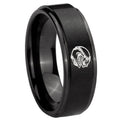8mm Angry Baseball Step Edges Brush Black Tungsten Ring