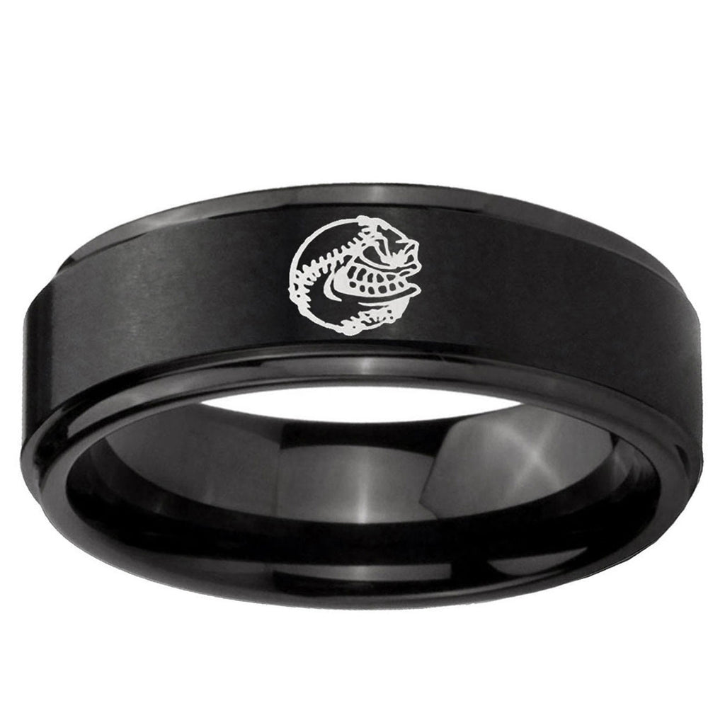10mm Angry Baseball Step Edge Brush Black Tungsten Ring